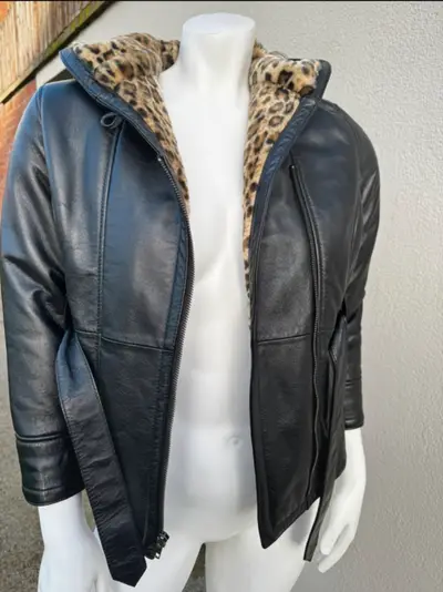 Wilsons Leather Kids Black Genuine Leather Jacket Leopard Lining Medium