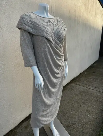 John Charles London Silver Embellished Occasion Dress UK 16 Mother Of Bride