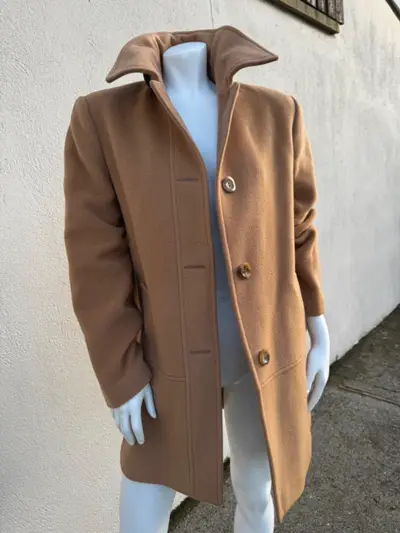 Camel Lambswool Cashmere Coat Beaded Collar Women’s Size Eu 42 UK 14