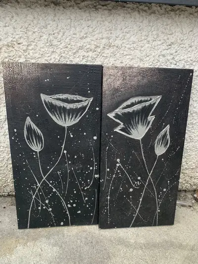 Black & Silver Floral Canvas Wall Art Set – 2 Piece